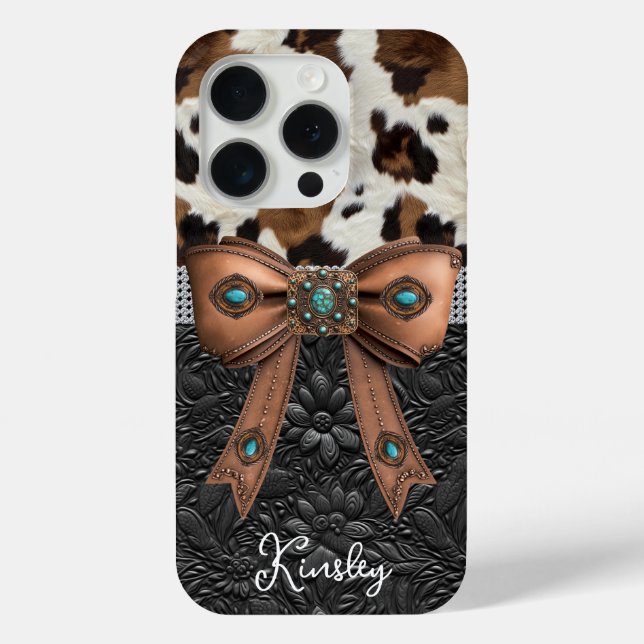 Cowhide Black Leather Jewelled Bow Case-Mate iPhone Case (Back)