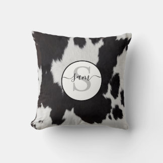 Cowhide Black White Monogram Cushion