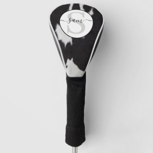 Cowhide Black White Monogram   Golf Head Cover