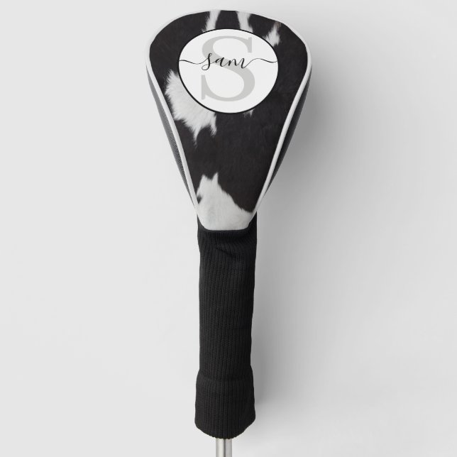 Cowhide Black White Monogram   Golf Head Cover (Front)