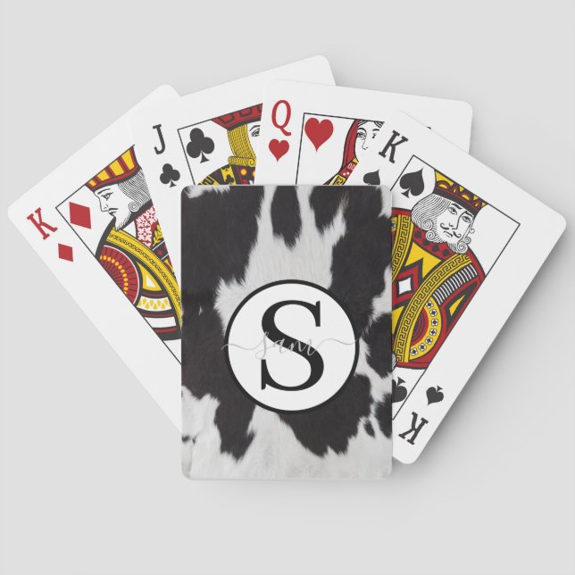 Cowhide Black White Monogram  Playing Cards (Back)