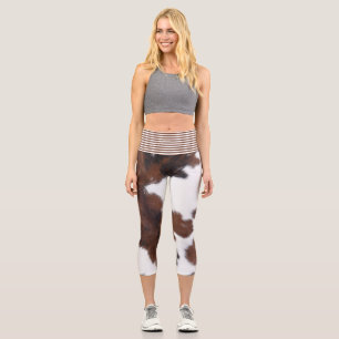 Cowhide brown and white  capri leggings