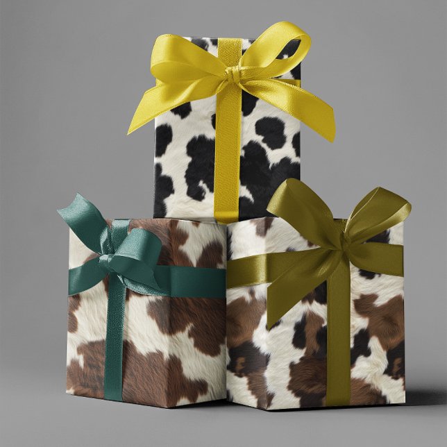 Cowhide Brown Black White Faux Cow Fur Wrapping Paper Sheet (Creator Uploaded)