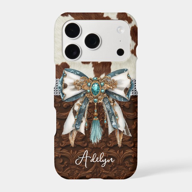 Cowhide Brown Leather Jewelled Bow (Back)