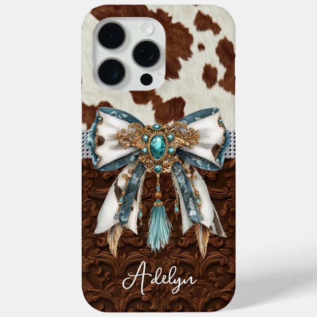 Cowhide Brown Leather Jewelled Bow Case-Mate iPhone Case (Back)