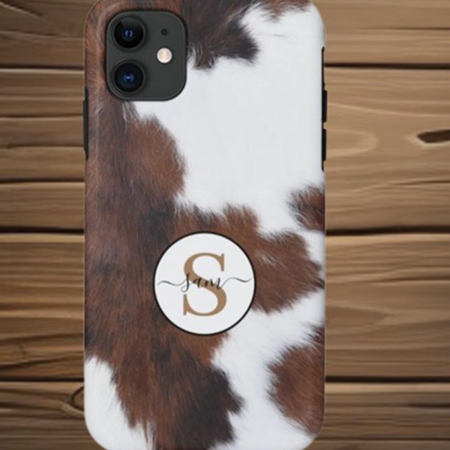 Cowhide Brown White Monogram    Case-Mate iPhone C Case-Mate iPhone Case (Protect your iPhone in style with the Cowhide Brown White Monogram Case-Mate case)