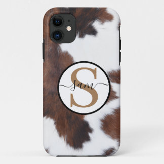 Cowhide Brown White Monogram iPhone 11 Case