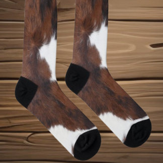 Cowhide Brown White Socks