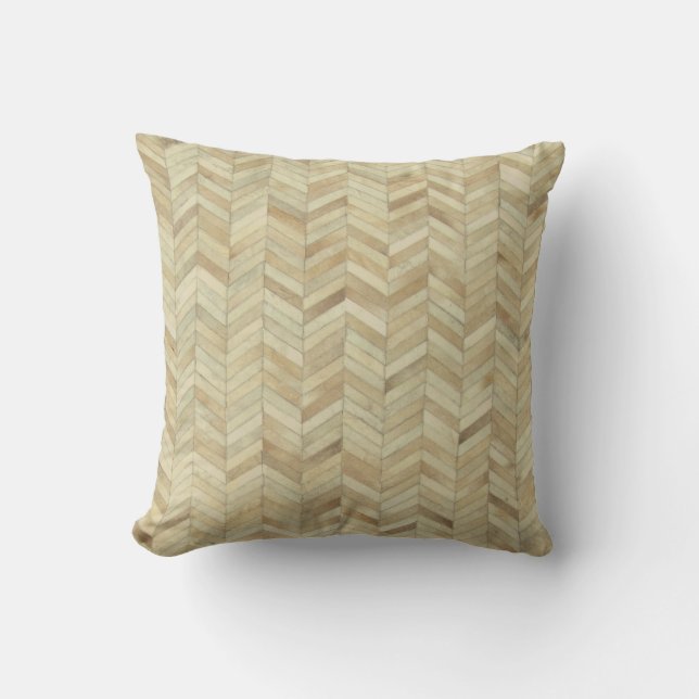 Cowhide Herringbone Beige Rustic Cushion (Front)
