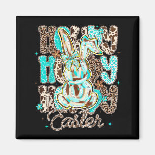 Cowhide Leopard Blue Turquoise Howdy Easter Rabbit Magnet