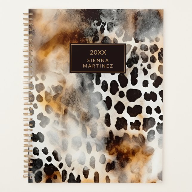 Cowhide Leopard Print Animal Skin Abstract Art Planner (Front)
