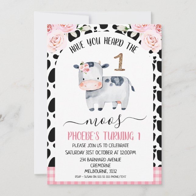 Cowhide Plaid Have You Heard The Moos 1st Birthday Invitation (Front)
