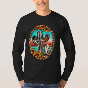 Cowhide Texas Cactus Serape Western Rodeo Cowgirl T-Shirt