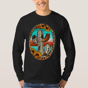 Cowhide Texas Cactus Serape Western Rodeo Cowgirl T-Shirt