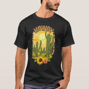 Cowhide Texas Cactus Serape Western Rodeo Sunset L T-Shirt