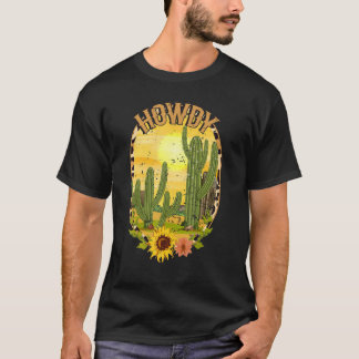 Cowhide Texas Cactus Serape Western Rodeo Sunset L T-Shirt
