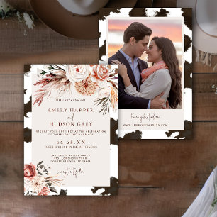 Cowhide Western Cowboy Ranch Boho Photo Wedding Invitation