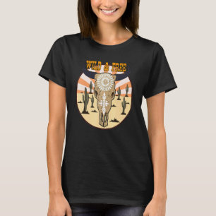 Cowhide Wild And Free Bull Skull Gemstone Western T-Shirt