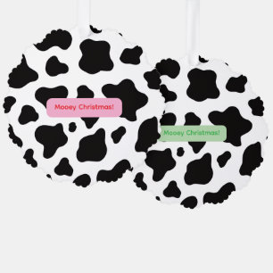 Cowhide with "Mooey Chriastmas" in green and red Tree Decoration Card