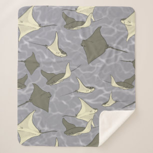 Cownose Stingray Ocean Pattern Sherpa Blanket