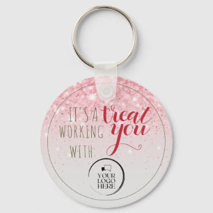 Coworker Christmas Gift Pink Simple Business Logo Key Ring