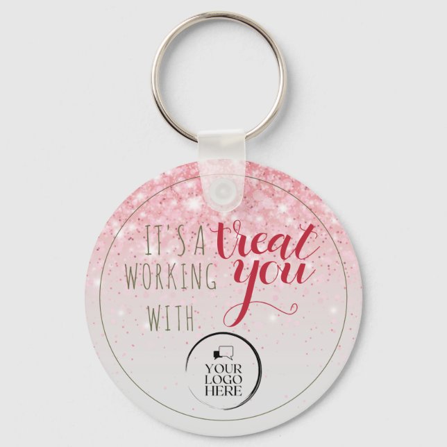Coworker Christmas Gift Pink Simple Business Logo Key Ring (Front)