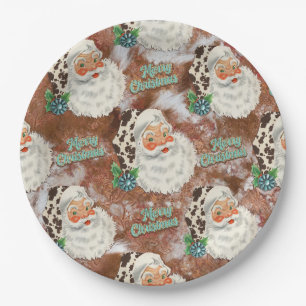 Cowprint Santa Merry Christmas paper plates