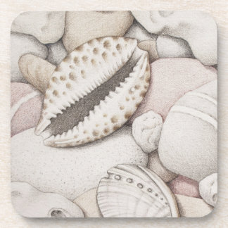 Cowrie & Abalone Shells & Pebbles Plastic Coasters