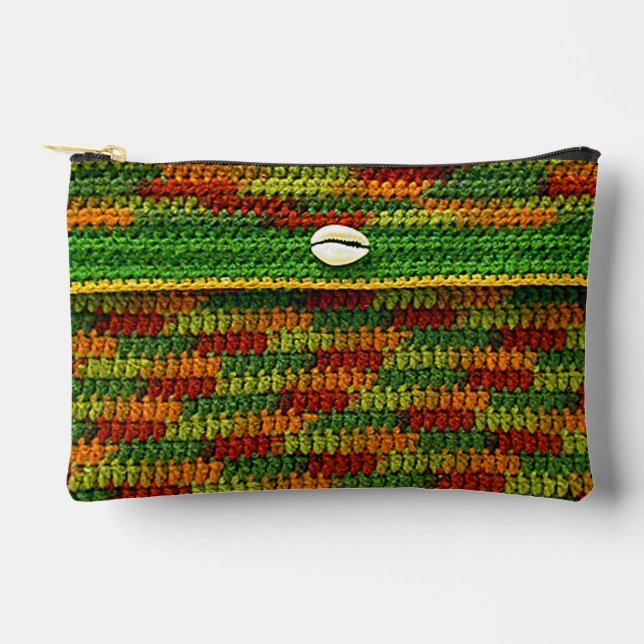 Cowrie Shell Autumn Colours Artisan Crochet Print  Accessory Pouch (Front)