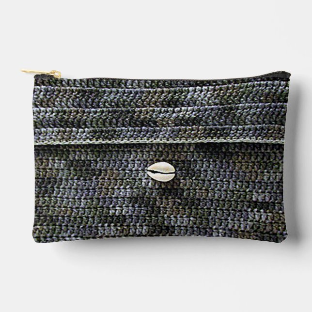 Cowrie Shell Grey Texture Artisan Crochet Print    Accessory Pouch (Front)