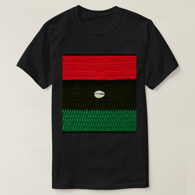 Cowrie Shell Red Black Green Artisan Crochet Print T-Shirt (Design Front)