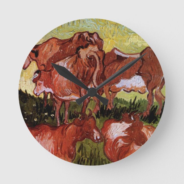 Cows (after Jordaens) by Vincent van Gogh Round Clock (Front)