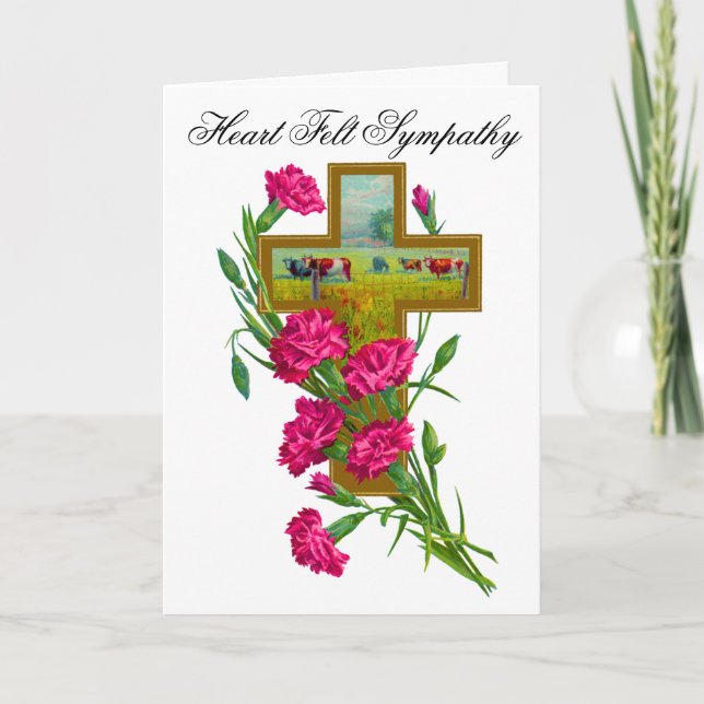 Cows And Carnation Flowers Sympathy Card 7 (Front)