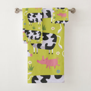 Cows And Pigs Pattern Bath Towel Set
