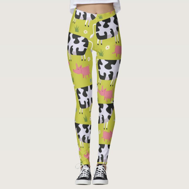 Cows And Pigs Pattern Leggings (Front)