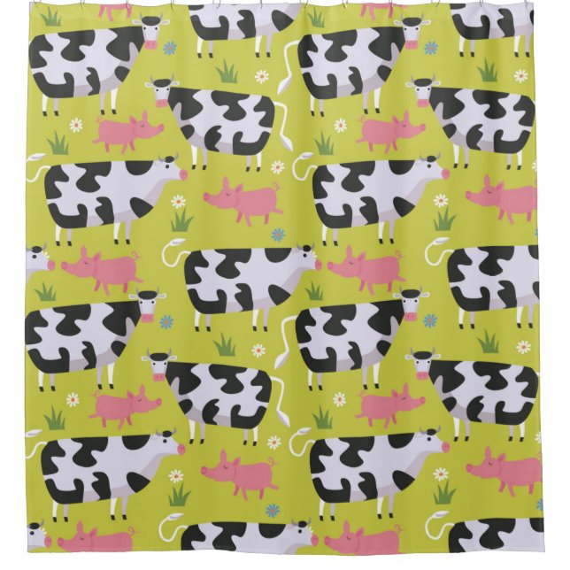 Cows And Pigs Pattern Shower Curtain (Front)