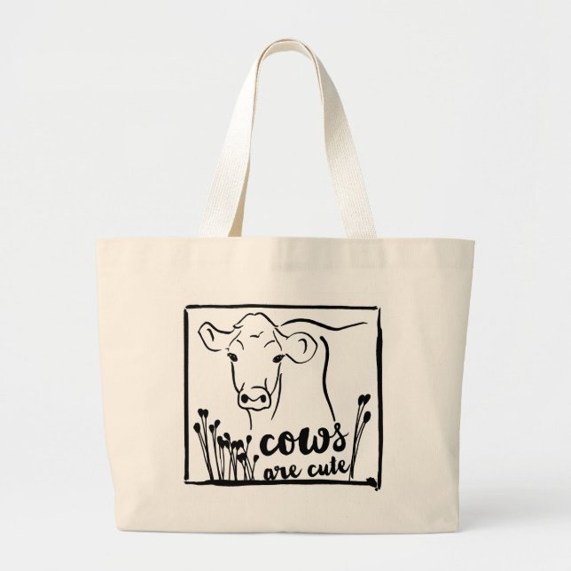 Cows are Cute Drawing Large Tote Bag (Front)