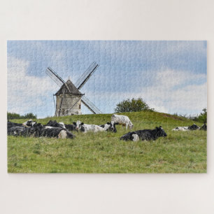 Cows Cattle Mill Windmill Farmland Pasture Jigsaw Puzzle