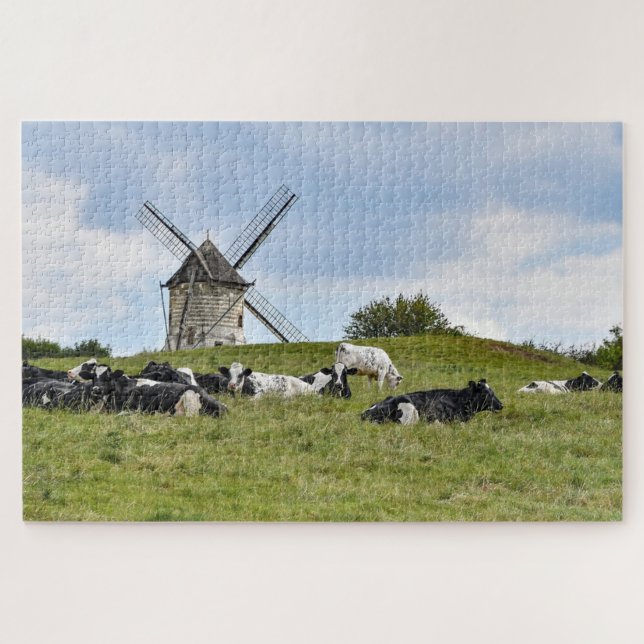 Cows Cattle Mill Windmill Farmland Pasture Jigsaw Puzzle (Horizontal)