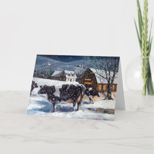 COWS: CHRISTMAS: SNOW: ART: HOLSTEIN HOLIDAY CARD (Front)
