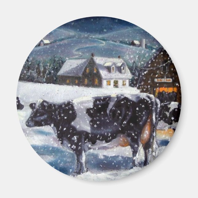 COWS: CHRISTMAS: SNOW: ART: HOLTEIN MAGNET (Front)