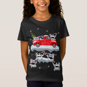 Cows Driving Christmas Tree Red Truck Cow Christma T-Shirt