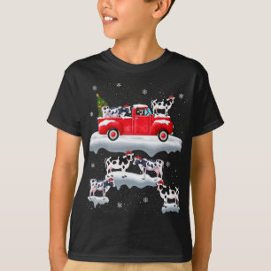Cows Driving Christmas Tree Red Truck Cow Christma T-Shirt