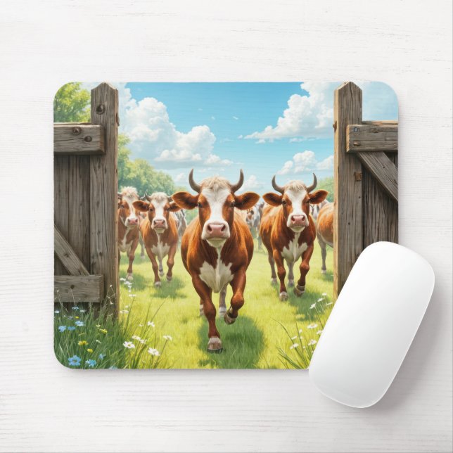 Cows Escaping Out of a Pasture Mouse Mat (With Mouse)