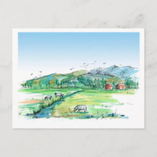 Cows Farm Animal Red Barn Moving Announcement Postcard