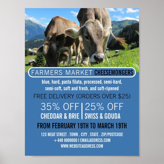 Cows Grazing, Cheesemonger Advertising Poster (Front)