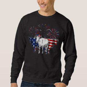 Cows Heifer Farmer American Flag Patriotic 4th Of Sweatshirt