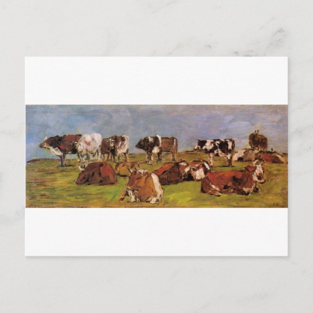 Cows in a Field by Eugene Boudin Postcard (Front)
