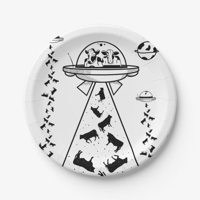 Cows in a UFO spaceship Paper Plate (Front)