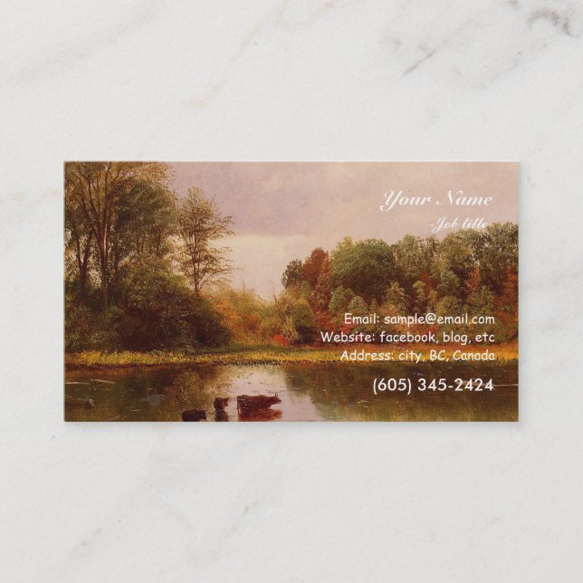 Cows In A Watering Landscape Albert Bierstadt Business Card (Front)